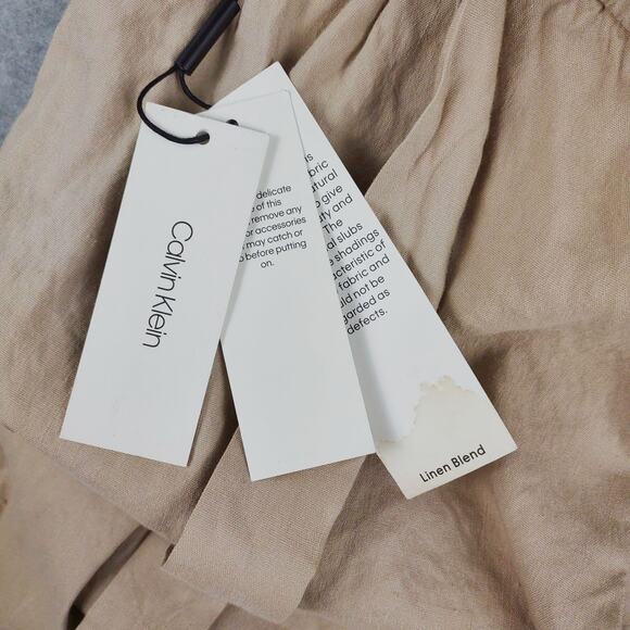 Calvin Klein Linen Blend Wide Leg Crop Pants Paperbag Waist Women's L NWT w/Spot - Picture 4 of 6